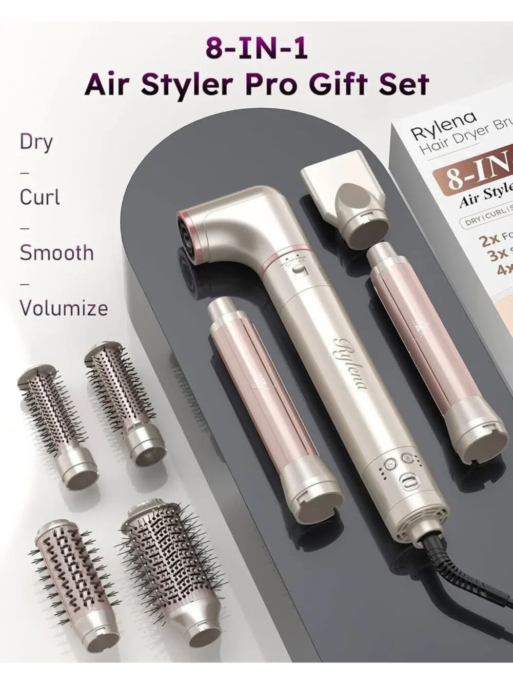 NEW 8-in-1 Air Styler Hair Dryer Brush w Auto-Wrap Curlers No Heat Damage